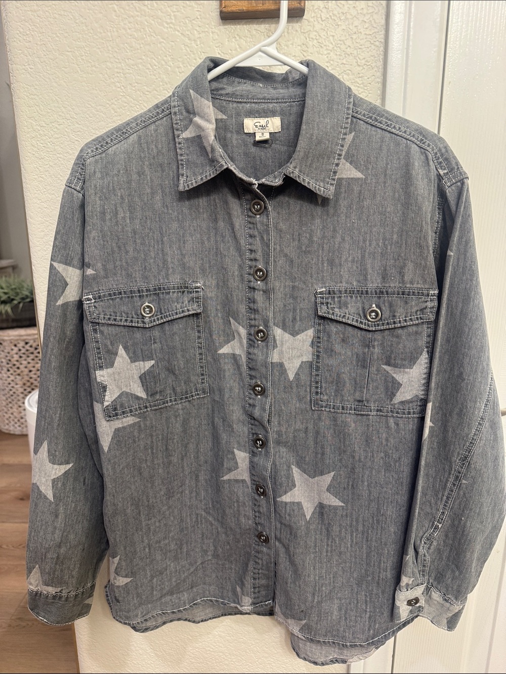 Star-Print Denim Shirt Jacket - Gray